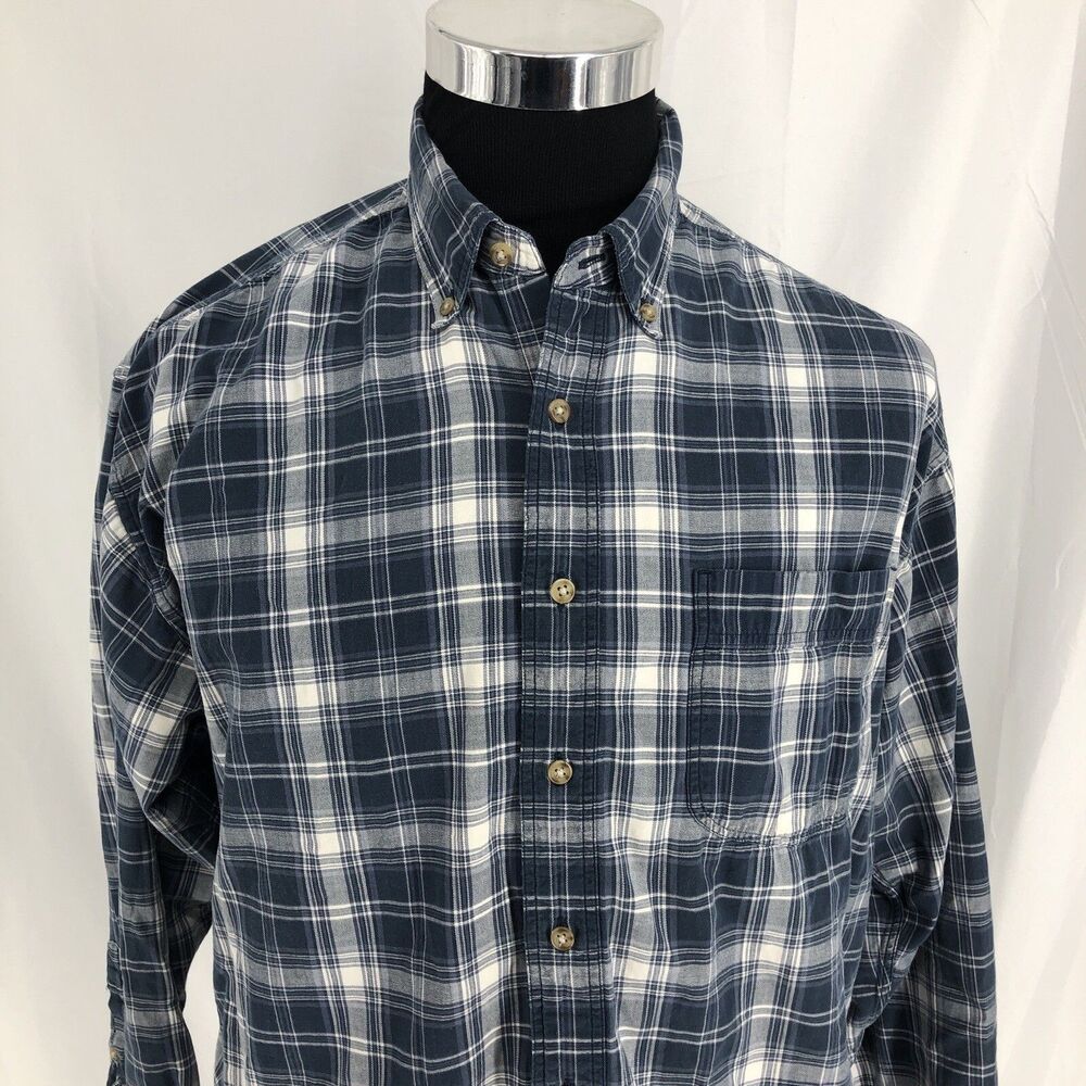 Eddie Bauer Blue Plaid Flannel Button Down Long Sleeve Shirt Large